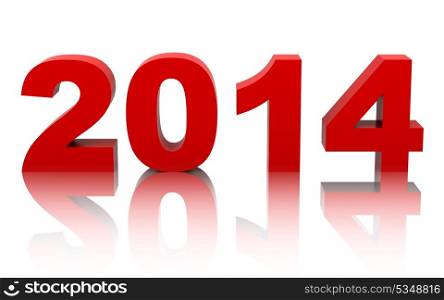 new year 2014 with reflection isolated on white background
