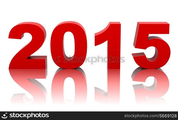 new year 2015 with reflection isolated on white background