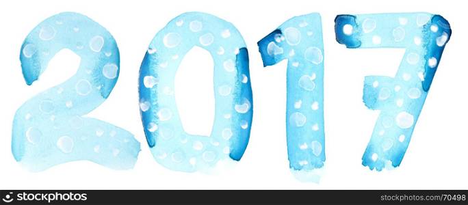 New year 2017 - Blue watercolor number isolated on the white background