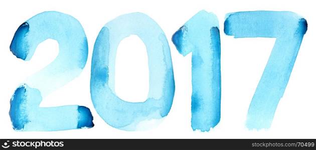 New year 2017 - Blue watercolor number isolated on the white background