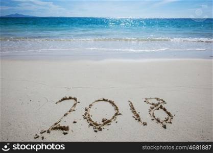 New year 2018 on beach. New year 2018 celebration on sea beach concept