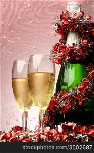 New Year&acute;s card with champagne decoration