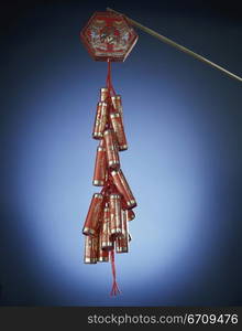 New Year&acute;s fire crackers suspended from a rope, China