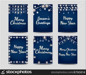 New year and christmas cards. New year and christmas cards template with illuminated garlands vector
