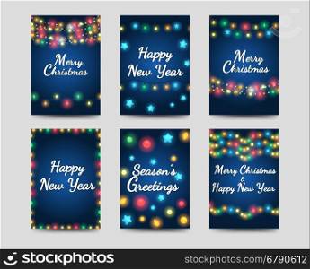 New year and christmas greetings cards. New year and christmas greetings cards set vector with garlands