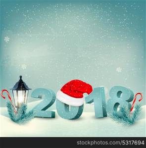 New Year background with a 2018 and santa hat. Vector