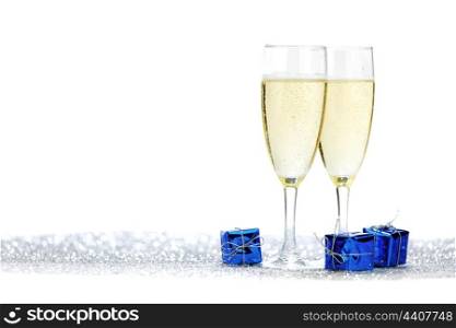 New year cars with Champagne glasses and gifts