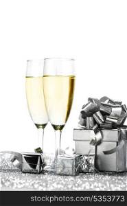 New year cars with Champagne glasses and gifts