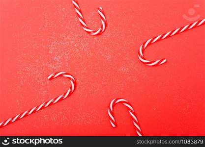 New Year, Christmas Xmas candy canes double border on red background