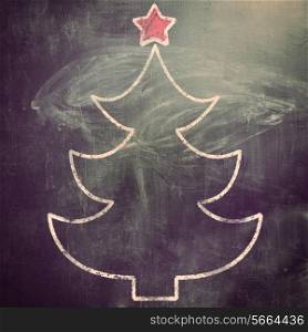 new year, fur tree on chalk board for christmas