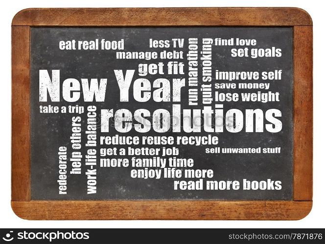 New Year goals or resolutions - a word cloud on a vintage slated blackboard