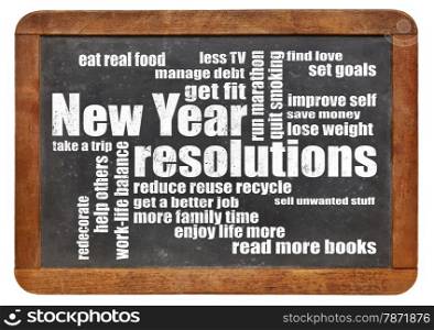 New Year goals or resolutions - a word cloud on a vintage slated blackboard