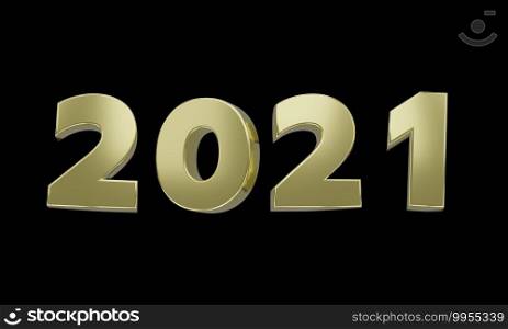New Year graphic. Shiny golden 2021 on black background. for advertising. 3D rendering.