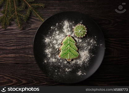 New year homemade gingerbread. New year homemade gingerbread on the plate