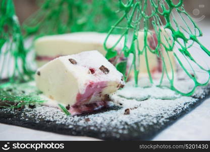 New year ice cream. New year ice cream with caramel green christmas tree