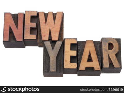 New Year - isolated words in antique wood letterpress printing blocks