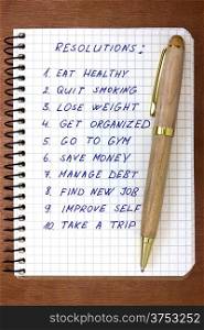 New Year&rsquo;s resolutions listed in the notepad