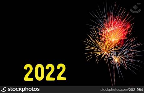 New Years card for 2022 with gold digits on a firework background.. New Years card for 2022 with gold digits on a firework background
