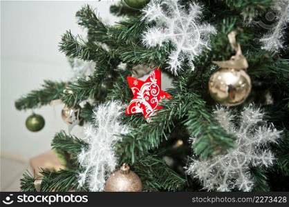 New Years decor for postcards and not only.. Elements of a Christmas tree with decorations in close-up 3754.