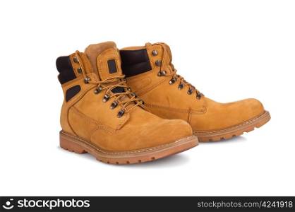 New yellow working boots isolated on white