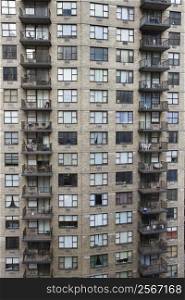 New York City apartment building balconies.