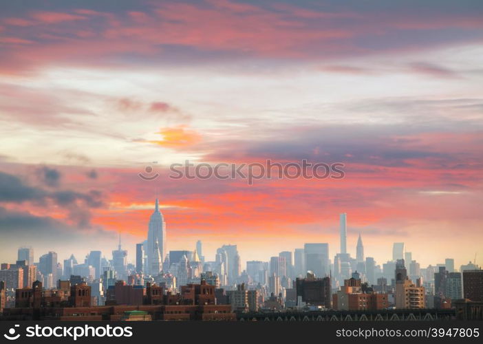 New York City cityscape in the evening