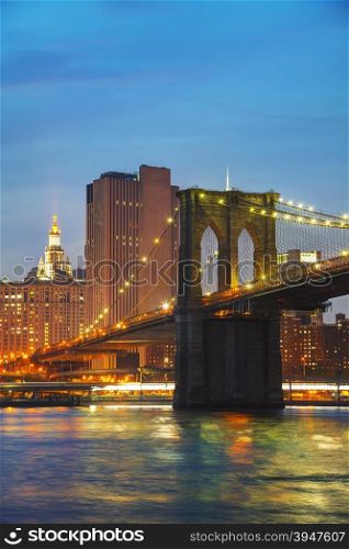 New York City cityscape in the evening after sunset