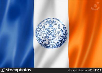 New York city flag. United states waving banner collection. 3D illustration. New York city flag, USA