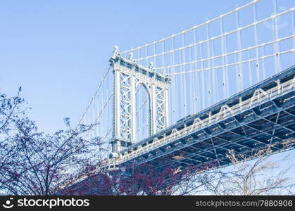 new york city manhattan bridge and skyline