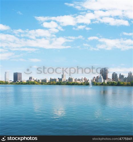 New York City Manhattan clear water reflection panorama