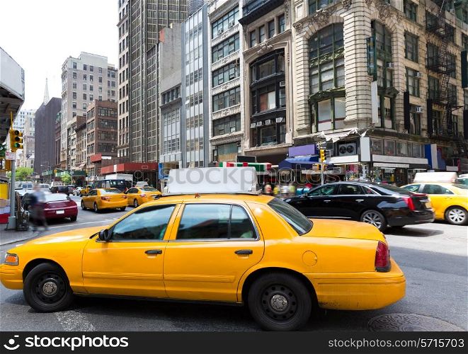 New York city Manhattan Fifth Avenue 5th Av yellow taxi cab US