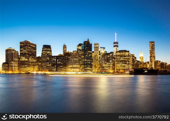 New York City Manhattan skyline at dusk from Brooklyn