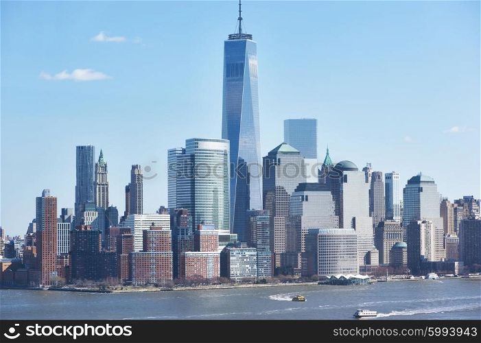 New York City Manhattan skyline over Hudson River viewed from New Jersey