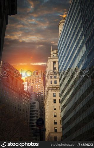 New York City Manhattan Skyline, U.S.A. colorful sunset. New York City Manhattan Skyline, U.S.A.