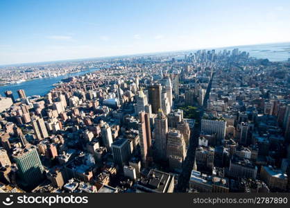 New York city panorama with tall skyscrapers