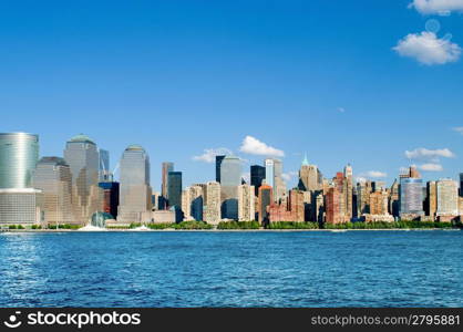 New York city panorama with tall skyscrapers