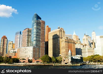 New York city panorama with tall skyscrapers