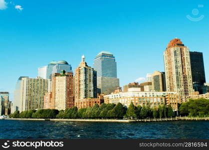 New York city panorama with tall skyscrapers