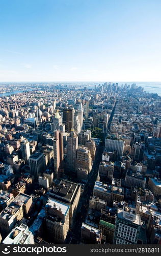 New York city panorama with tall skyscrapers