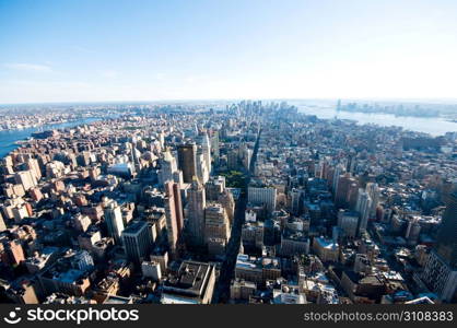 New York city panorama with tall skyscrapers