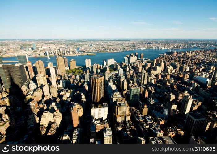 New York city panorama with tall skyscrapers