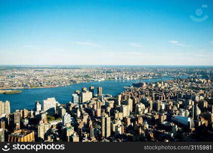 New York city panorama with tall skyscrapers