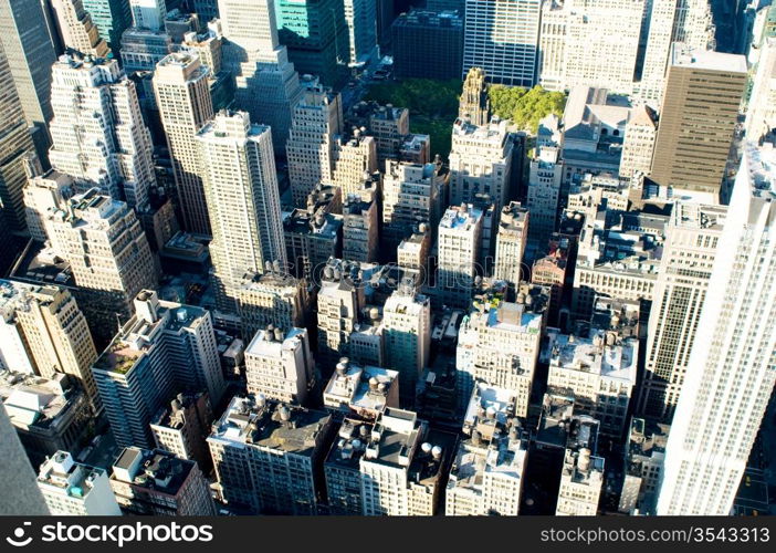 New York city panorama with tall skyscrapers