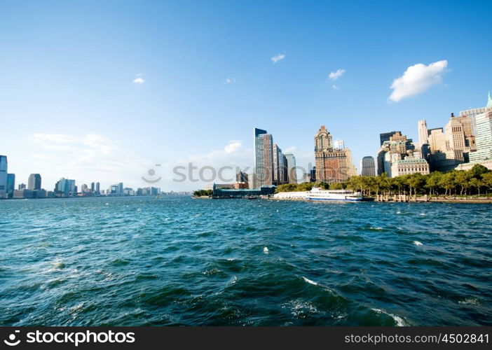 New York city panorama with tall skyscrapers