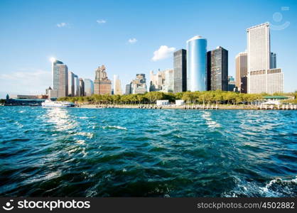 New York city panorama with tall skyscrapers