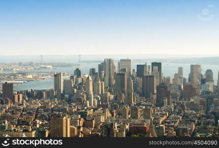 New York city panorama with tall skyscrapers