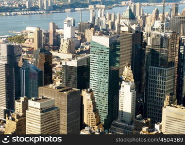 New York city panorama with tall skyscrapers