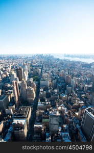 New York city panorama with tall skyscrapers