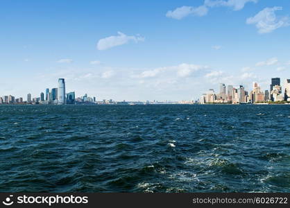 New York city panorama with tall skyscrapers