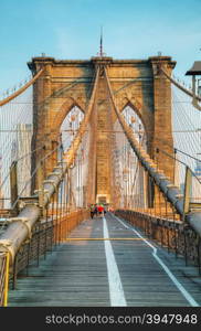 NEW YORK CITY - SEPTEMBER 3: Brooklyn bridge on September 3, 2015 in New York City. It&rsquo;s a bridge in New York City and is one of the oldest suspension bridges in the US.